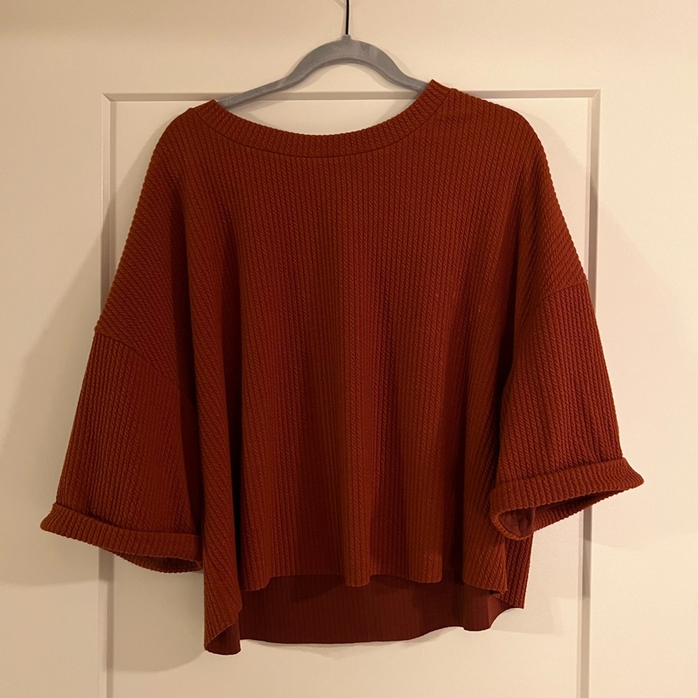 Quarter-Sleeve Ribbed Top, Rust, Vestique (M)